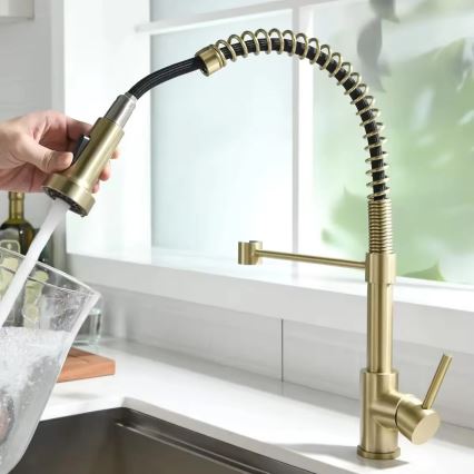 REA-B4821 - Dřezová baterie s vytahovací sprškou COLIN 42,5 cm broušená zlatá
