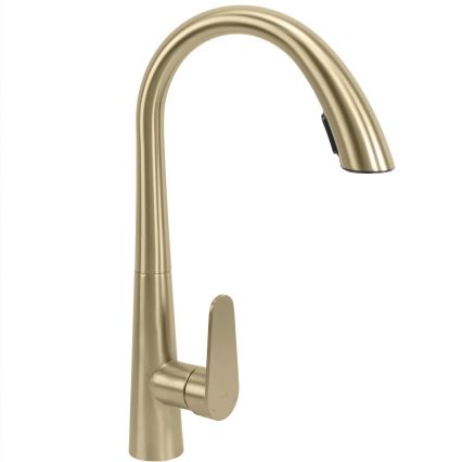 REA-B5312 - Dřezová baterie s vytahovací sprškou ROSS 43 cm broušená zlatá