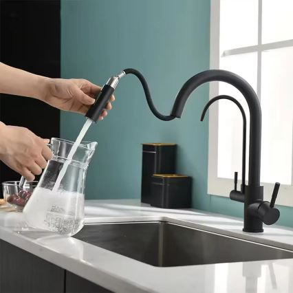 REA-B7564 - Dřezová baterie s vytahovací sprškou a filtrací ECO FRESH 37,5 cm matná černá