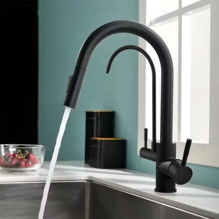 REA-B7564 - Dřezová baterie s vytahovací sprškou a filtrací ECO FRESH 37,5 cm matná černá