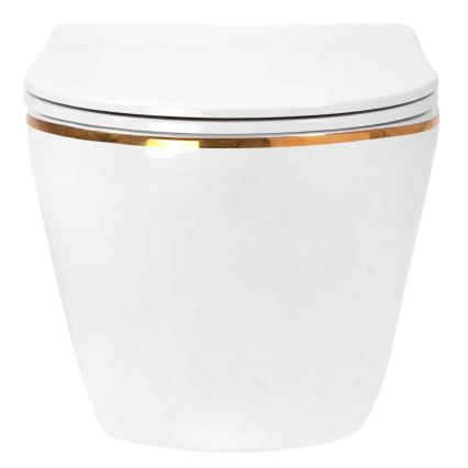 REA-C6806 - Závěsné WC s prkénkem CARLO MINI TORNADO RIMLESS keramika/bílá/zlatá