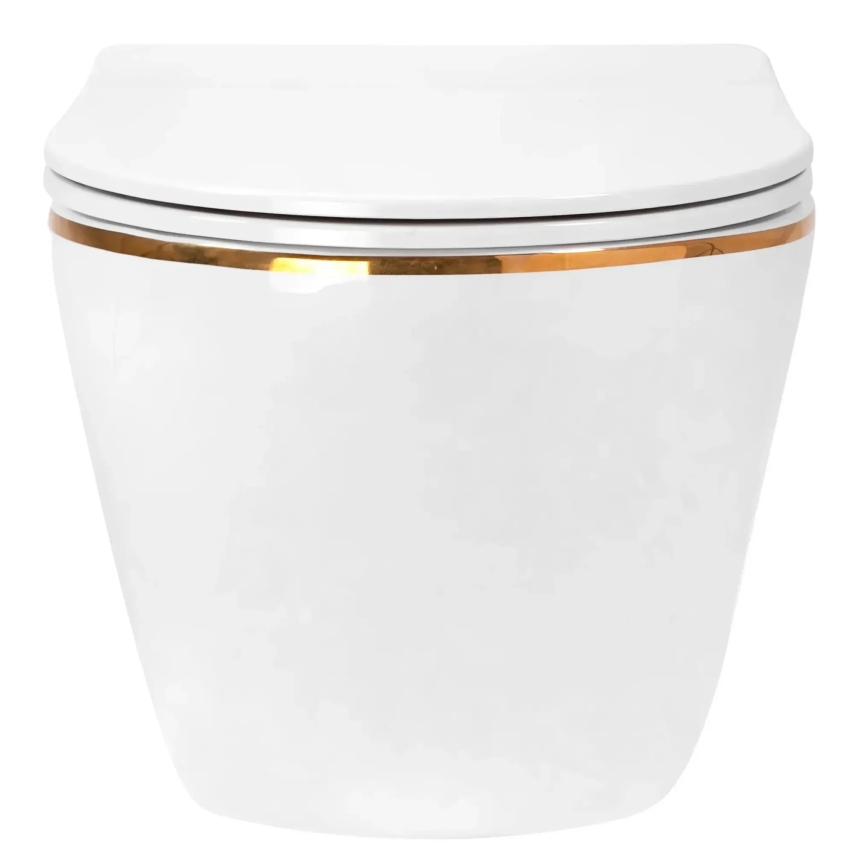 REA-C6806 - Závěsné WC s prkénkem CARLO MINI TORNADO RIMLESS keramika/bílá/zlatá
