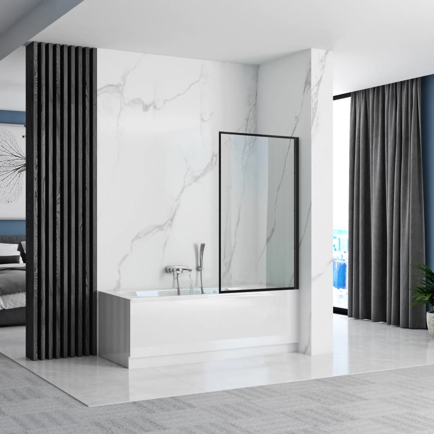 REA-K7633 - Pohyblivá vanová zástěna LAGOS 140x80 cm černá/čirá