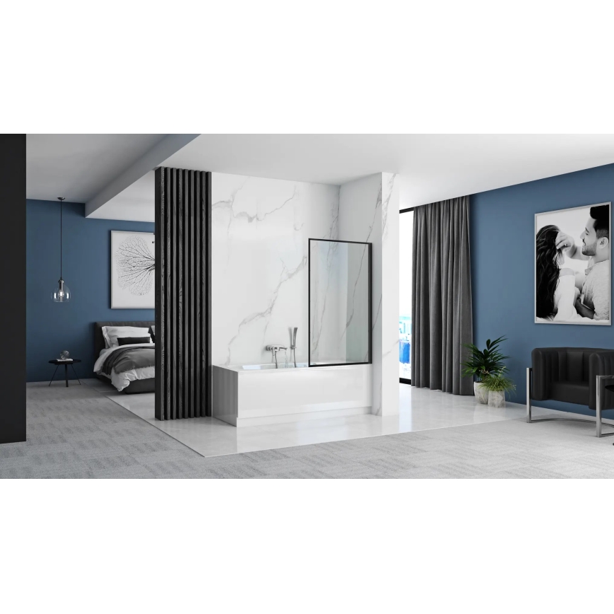 REA-K7633 - Pohyblivá vanová zástěna LAGOS 140x80 cm černá/čirá
