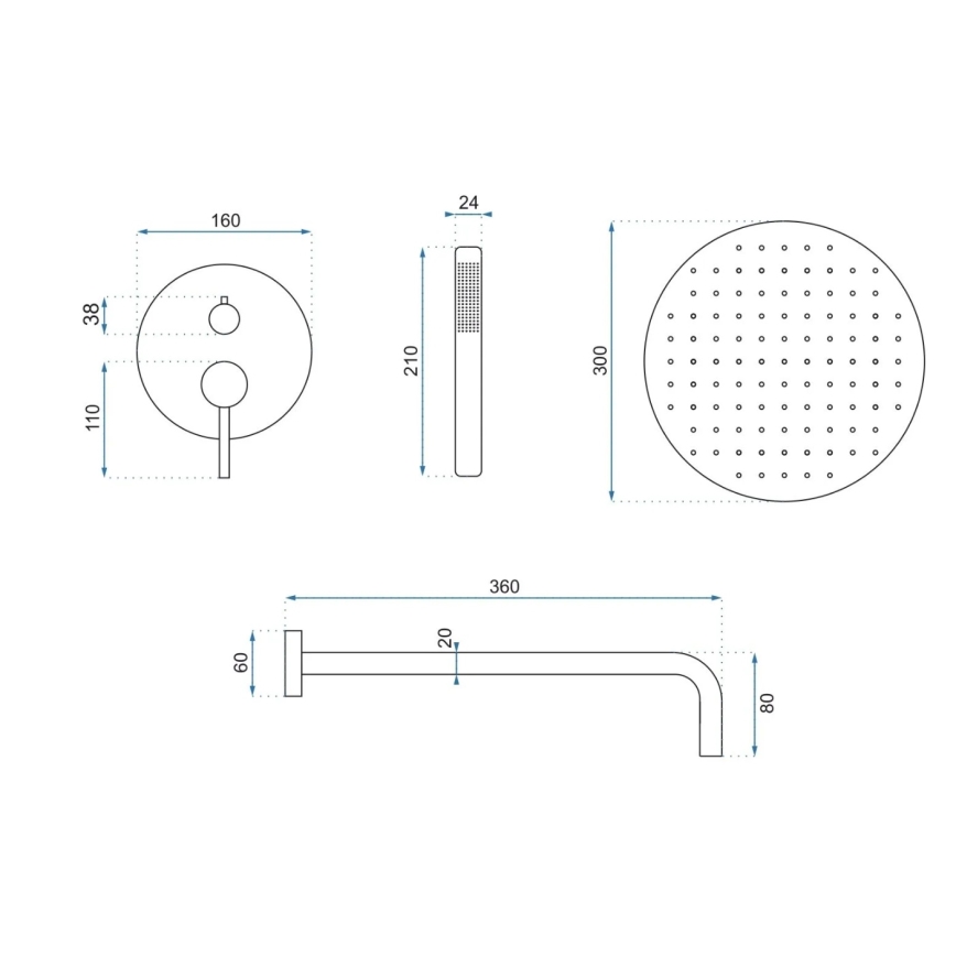 REA-P4160 - Sprchová sada s podomítkovou baterií LUNGO broušená zlatá