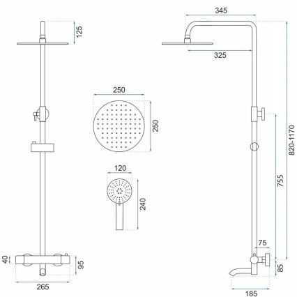 REA-P6386 - Sprchová sada s termostatickou baterií LUNGO titan