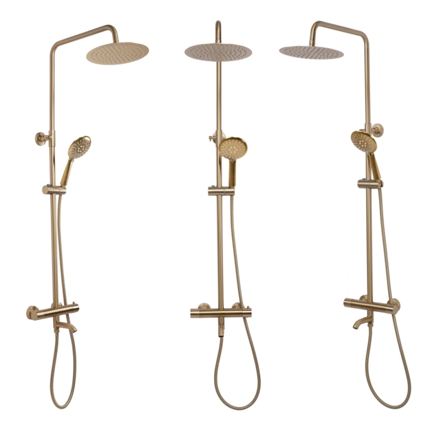REA-P6604 - Sprchová sada s termostatickou baterií LUNGO broušená zlatá