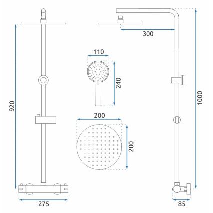 REA-P8804 - Sprchová sada s termostatickou baterií BLISS matná černá