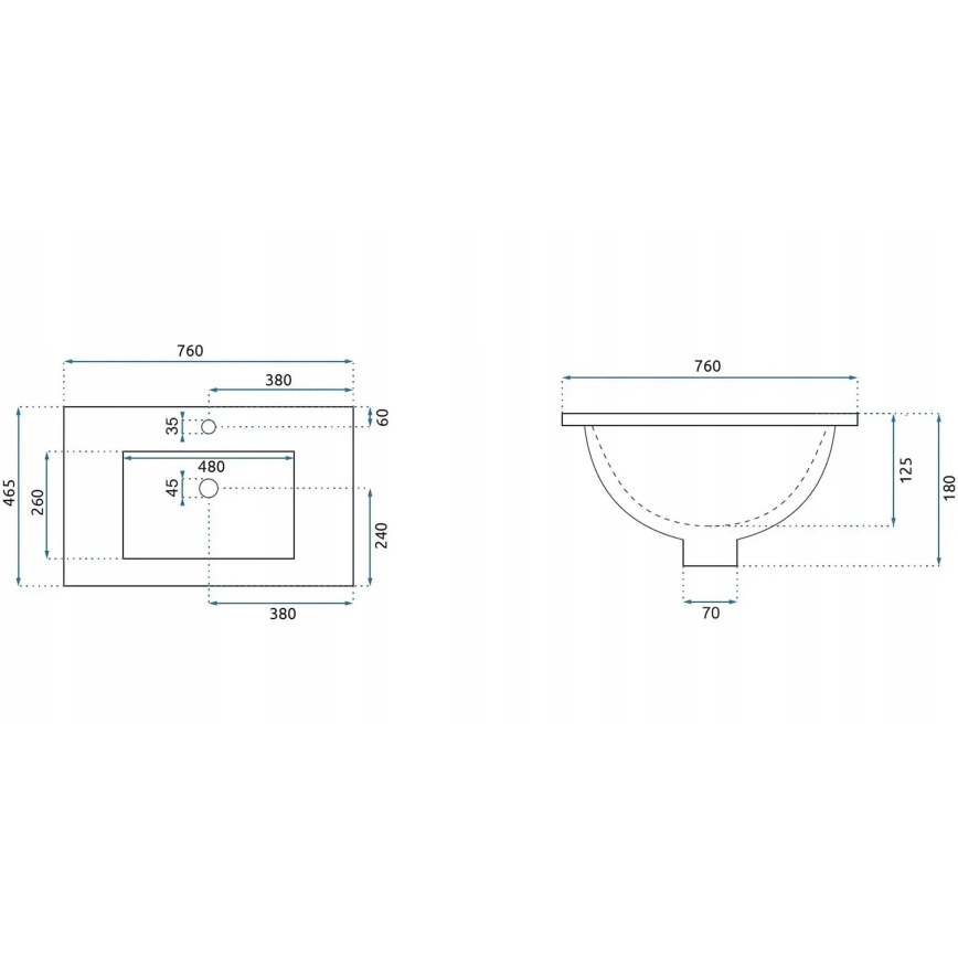REA-U0040 - Zápustné umyvadlo DAFNE 46,5x76 cm keramika/lesklá bílá