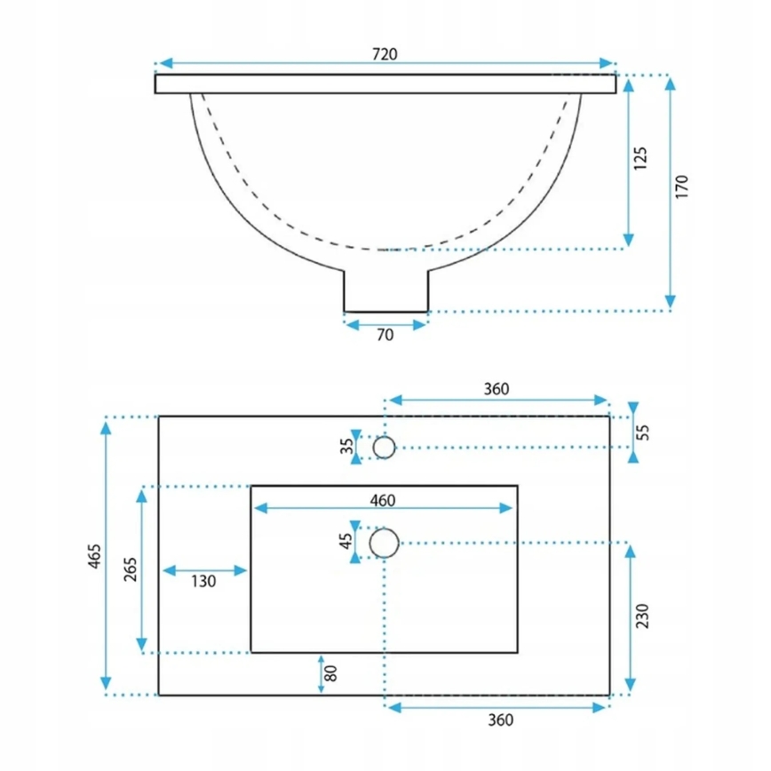 REA-U0190 - Zápustné umyvadlo DAFNE 46,5x72 cm keramika/lesklá bílá