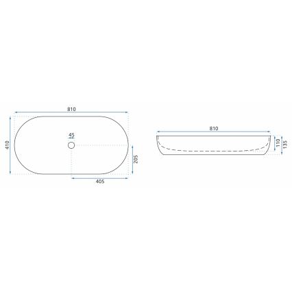 REA-U0563 - Umyvadlo na desku CLEO 41x81 cm keramika/lesklá bílá