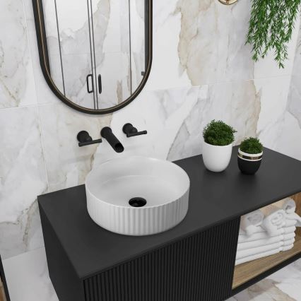 REA-U0601 - Umyvadlo na desku DELIA 36 cm lesklá bílá/imitace kamene
