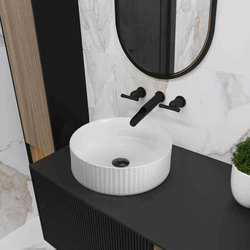 REA-U0601 - Umyvadlo na desku DELIA 36 cm lesklá bílá/imitace kamene