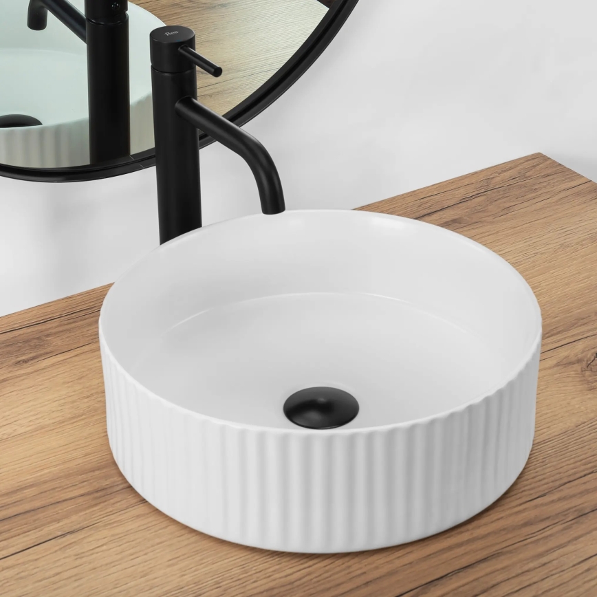REA-U0601 - Umyvadlo na desku DELIA 36 cm lesklá bílá/imitace kamene