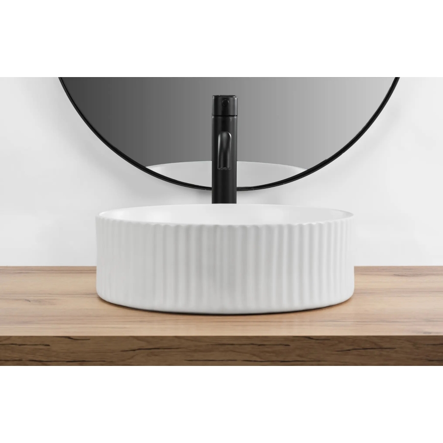 REA-U0601 - Umyvadlo na desku DELIA 36 cm lesklá bílá/imitace kamene