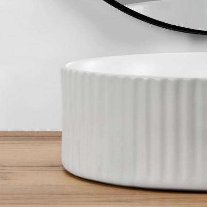 REA-U0601 - Umyvadlo na desku DELIA 36 cm lesklá bílá/imitace kamene