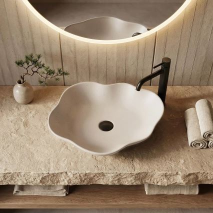 REA-U0617 - Umyvadlo na desku PEARL 38x50,5 cm keramika/béžová/imitace kamene