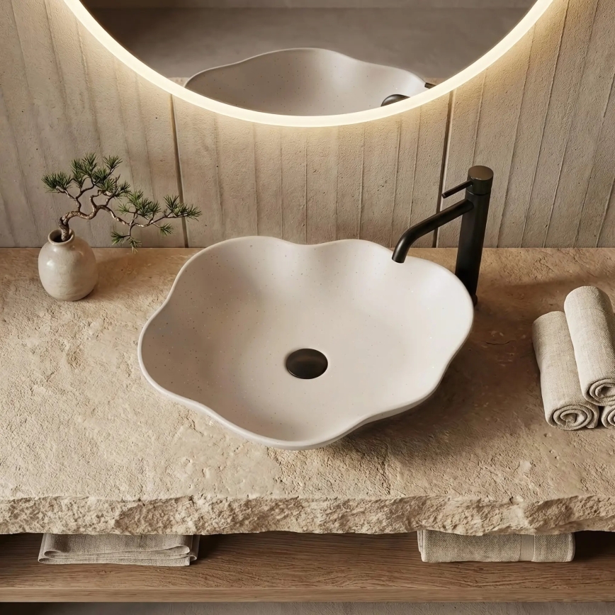 REA-U0617 - Umyvadlo na desku PEARL 38x50,5 cm keramika/béžová/imitace kamene