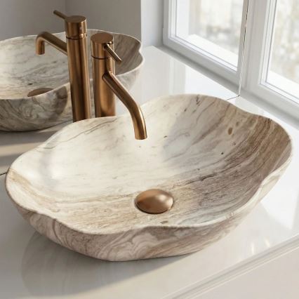 REA-U0618 - Umyvadlo na desku PEARL 38x50,5 cm keramika/béžová/imitace kamene