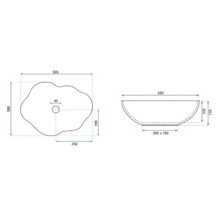 REA-U0618 - Umyvadlo na desku PEARL 38x50,5 cm keramika/béžová/imitace kamene