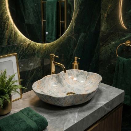 REA-U0620 - Umyvadlo na desku PEARL 38x50,5 cm keramika/šedá/béžová/imitace kamene