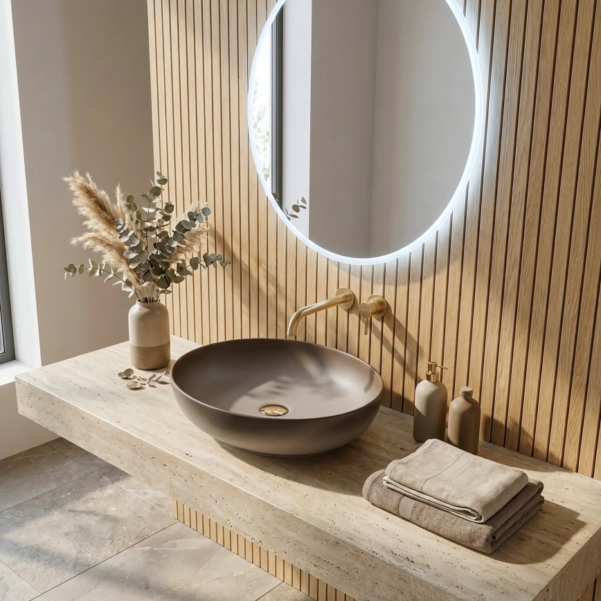 REA-U0627 - Umyvadlo na desku CAROLA 39x51,5 cm keramika/béžová/hnědá