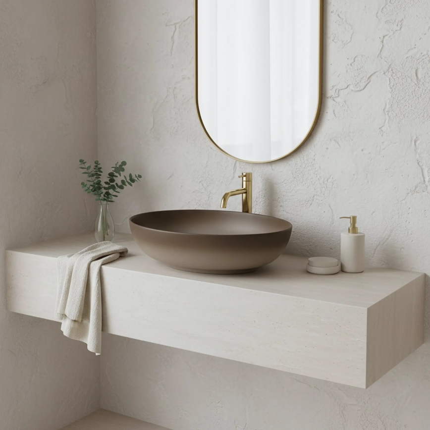 REA-U0627 - Umyvadlo na desku CAROLA 39x51,5 cm keramika/hnědá