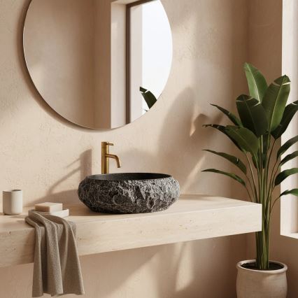 REA-U0634 - Umyvadlo na desku MIKA GABRO 38x50 cm černá/imitace kamene