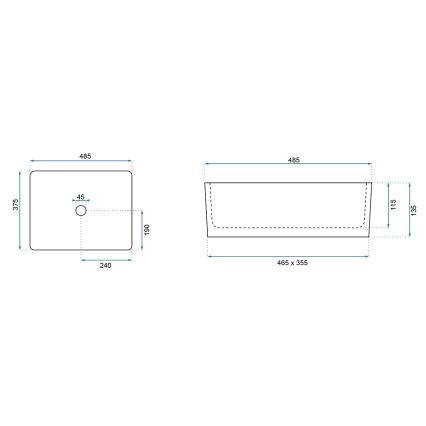 REA-U0669 - Umyvadlo na desku ANITA 37,5x48,5 cm keramika/lesklá bílá
