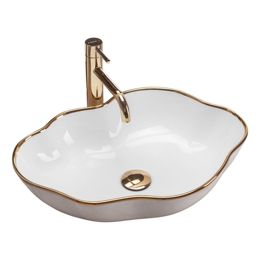 REA-U0696 - Umyvadlo na desku PEARL 38x50,5 cm keramika/lesklá bílá/zlatá