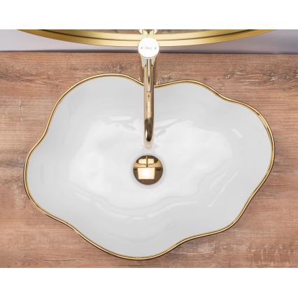 REA-U0696 - Umyvadlo na desku PEARL 38x50,5 cm keramika/lesklá bílá/zlatá