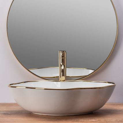 REA-U0696 - Umyvadlo na desku PEARL 38x50,5 cm keramika/lesklá bílá/zlatá