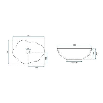 REA-U0696 - Umyvadlo na desku PEARL 38x50,5 cm keramika/lesklá bílá/zlatá