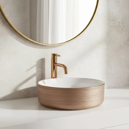 REA-U3303 - Umyvadlo na desku SAMI pr. 37 cm keramika/bílá/zlatá