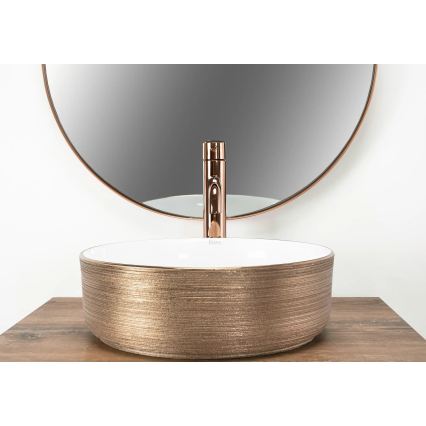 REA-U3303 - Umyvadlo na desku SAMI pr. 37 cm keramika/bílá/zlatá
