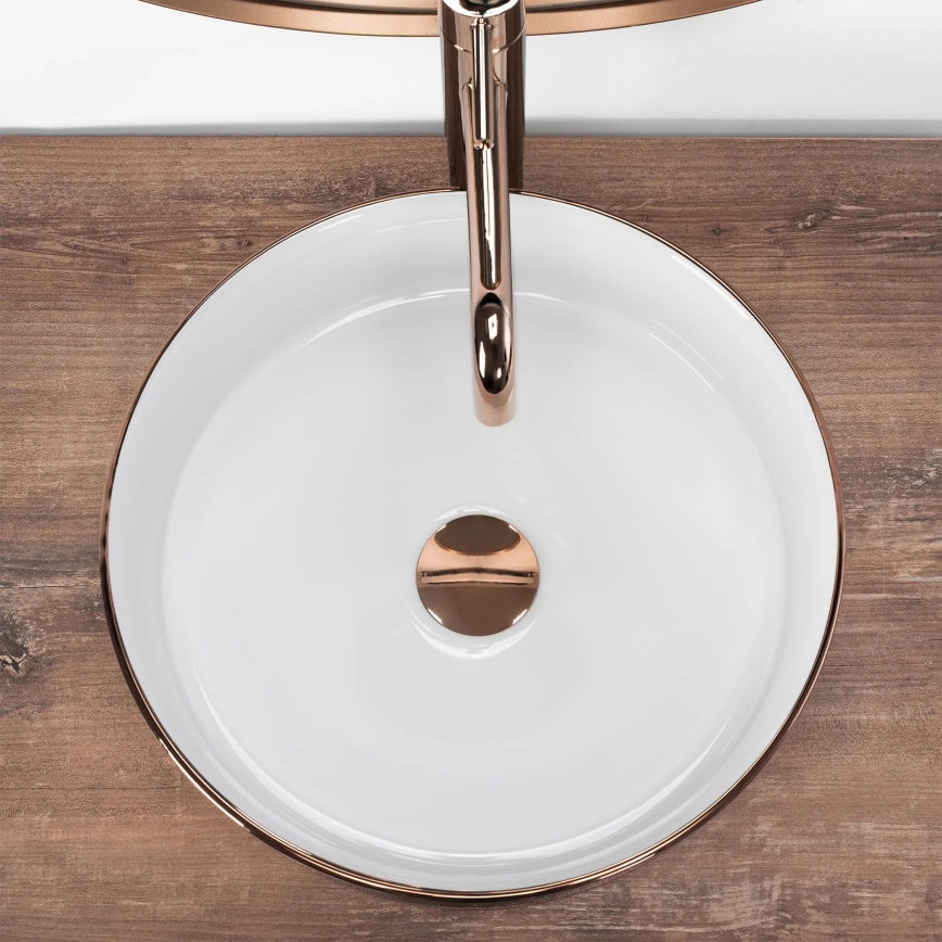 REA-U3303 - Umyvadlo na desku SAMI pr. 37 cm keramika/bílá/zlatá