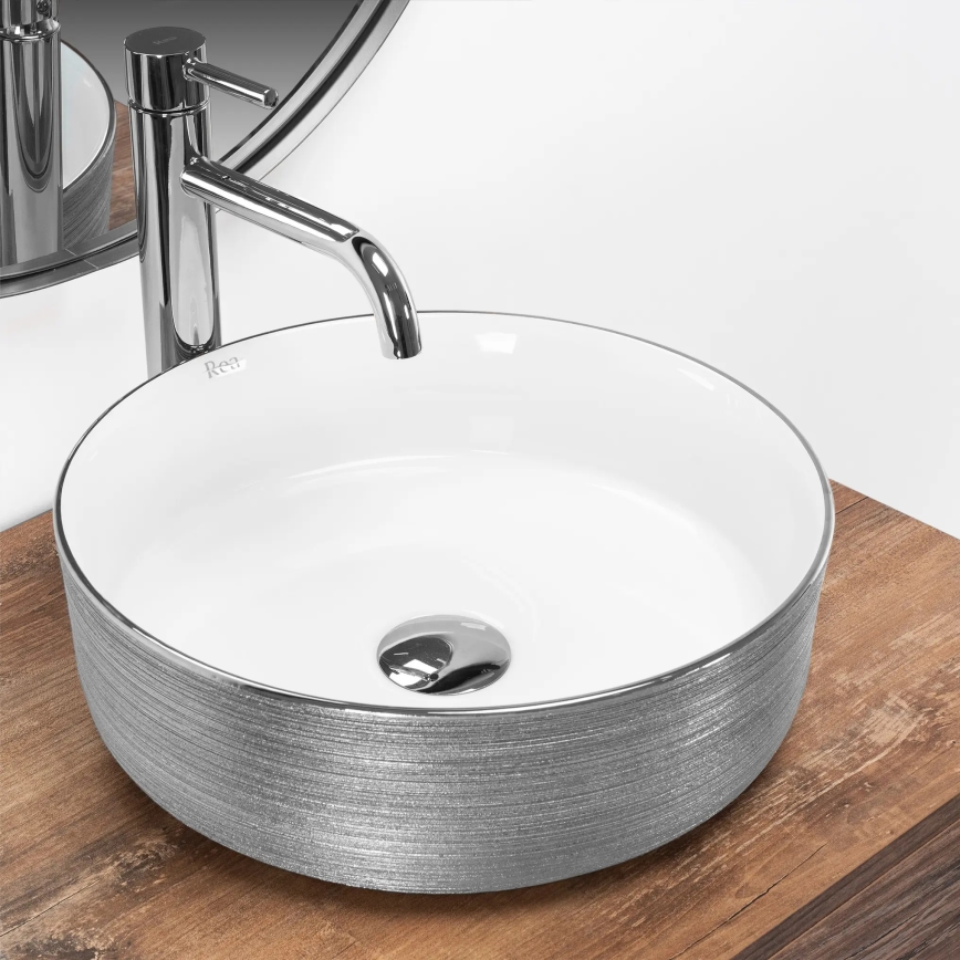 REA-U3304 - Umyvadlo na desku SAMI pr. 36 cm keramika/bílá/stříbrná