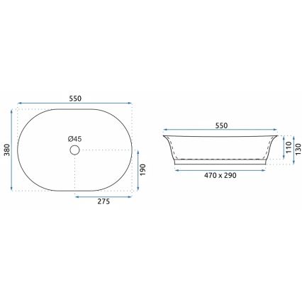 REA-U3305 -  Umyvadlo na desku WILMA RUSTIC 38x55 cm keramika/měděná