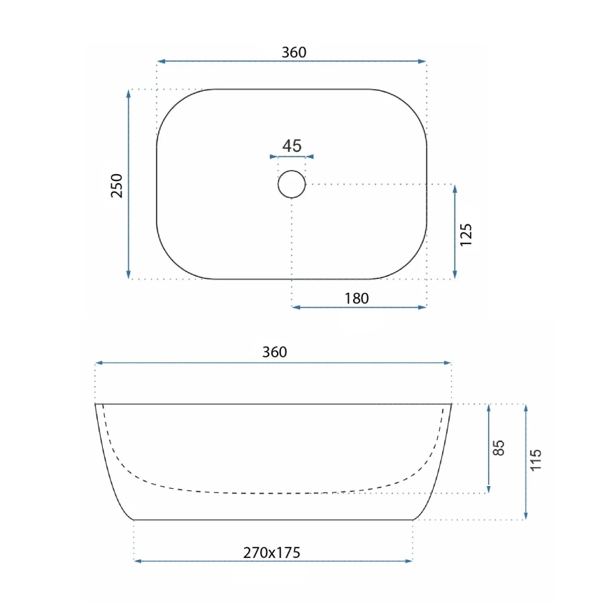 REA-U3321 - Umyvadlo na desku BELINDA MINI 25x36 cm keramika/šedá/imitace kamene