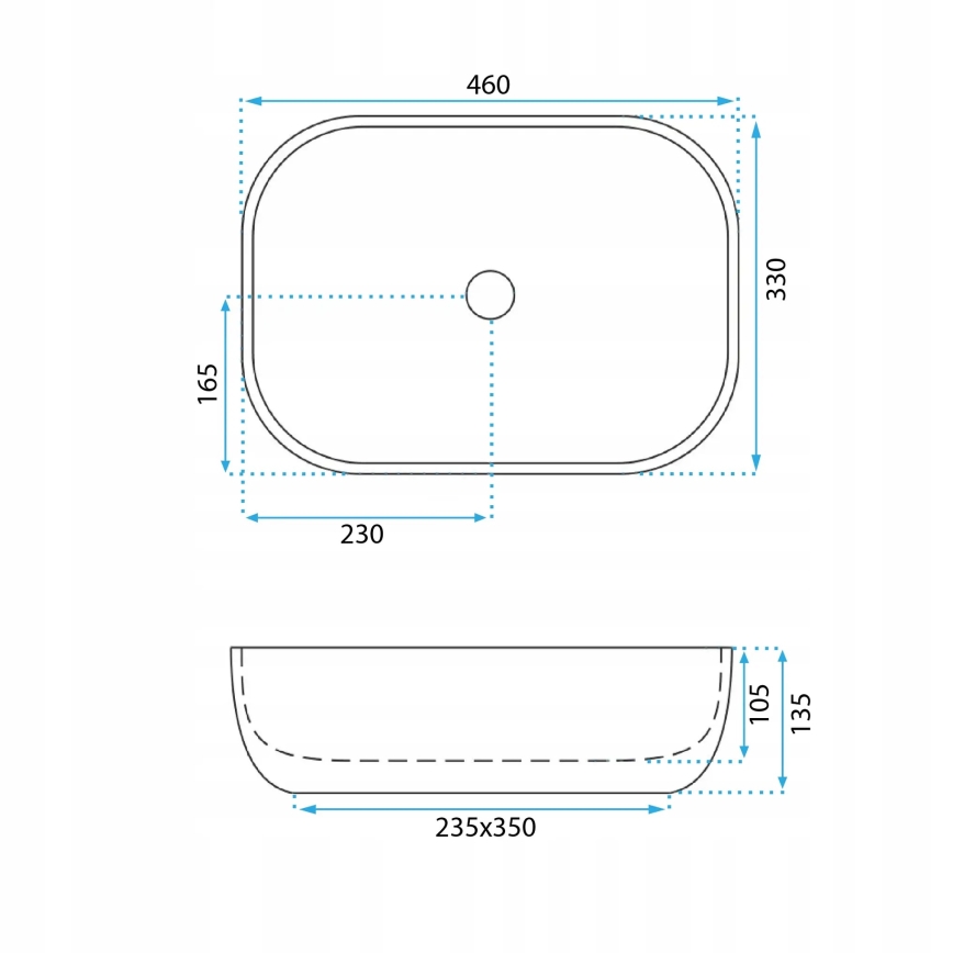 REA-U3324 - Umyvadlo na desku BELINDA 33x46 cm keramika/šedá/imitace kamene