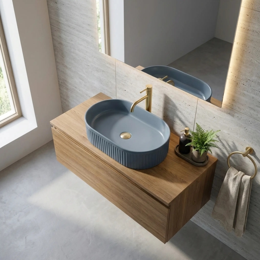 REA-U3535 - Umyvadlo na desku VANDA 31x49 cm keramika/tmavě modrá