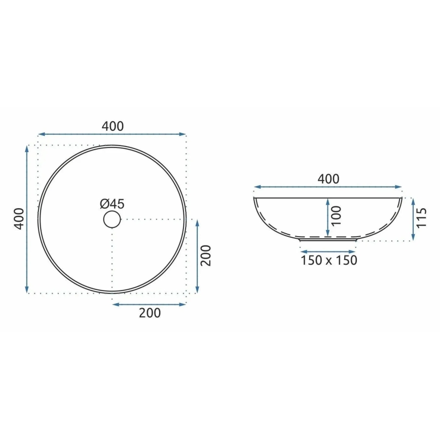 REA-U3608 - Umyvadlo na desku JULIANA 40 cm keramika/bílá/modrá