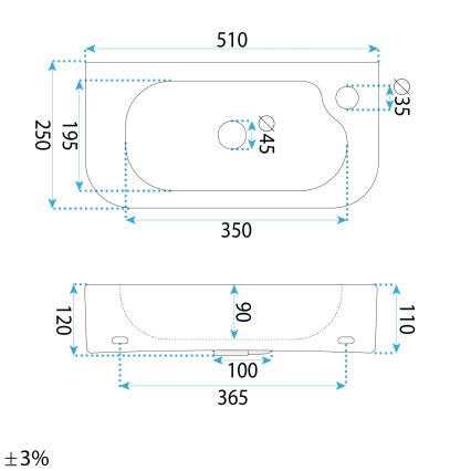 REA-U3610 - Umyvadlo na desku/závěsné ODETTA 25x51 cm keramika/lesklá bílá
