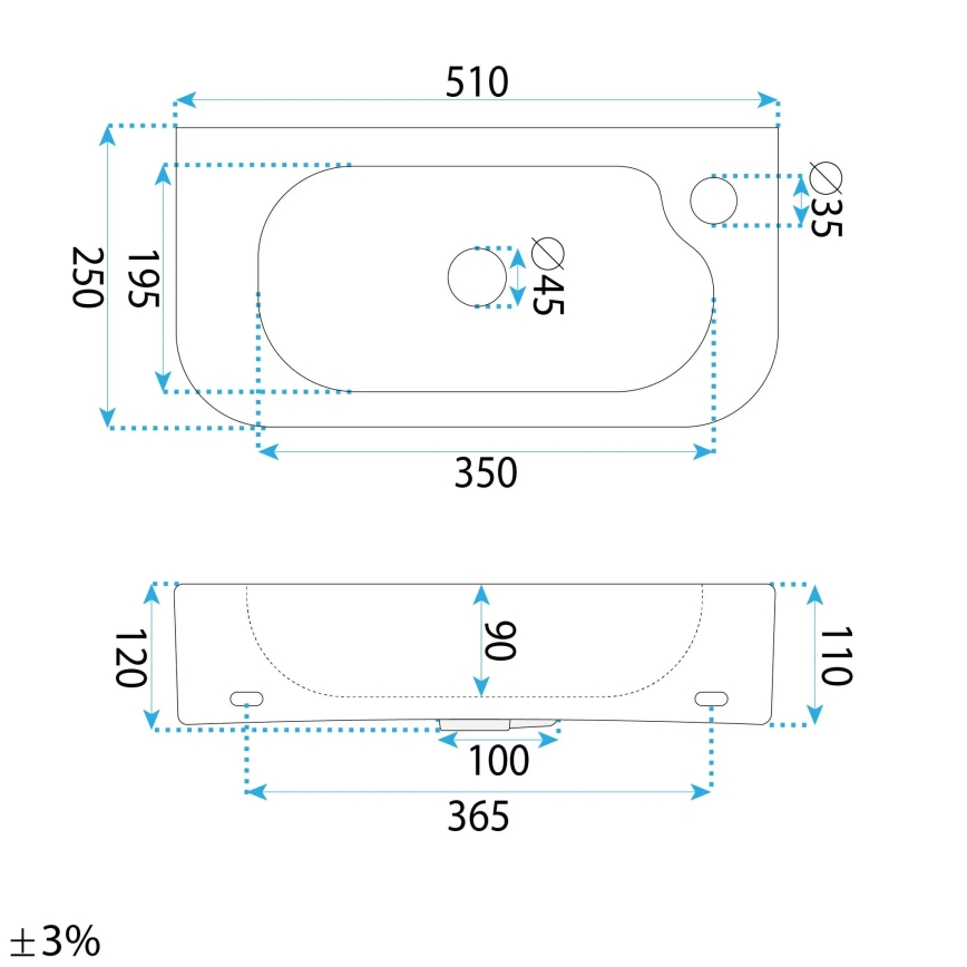 REA-U3610 - Umyvadlo na desku/závěsné ODETTA 25x51 cm keramika/lesklá bílá