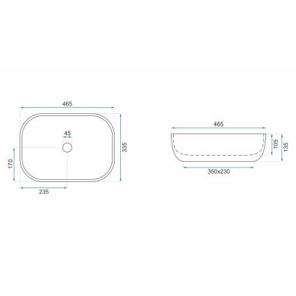 REA-U3800 - Umyvadlo na desku LIVIA 33,5x46,5 cm keramika/šedá/imitace kamene