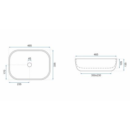 REA-U3801 - Umyvadlo na desku LIVIA 33,5x46,5 cm keramika/šedá/imitace kamene