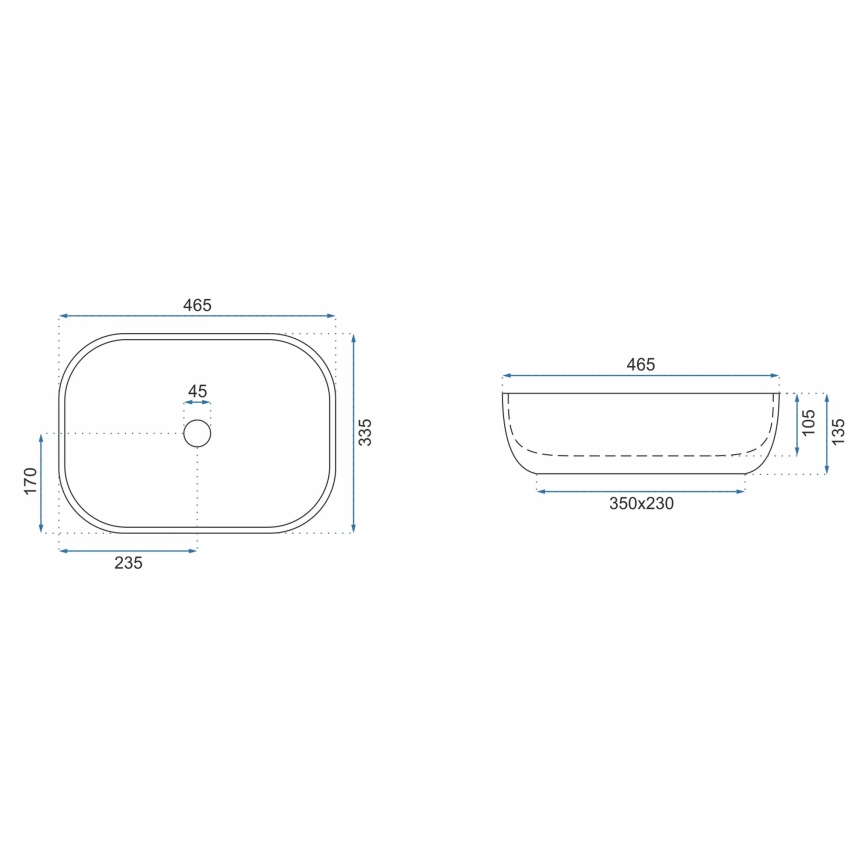 REA-U3801 - Umyvadlo na desku LIVIA 33,5x46,5 cm keramika/šedá/imitace kamene