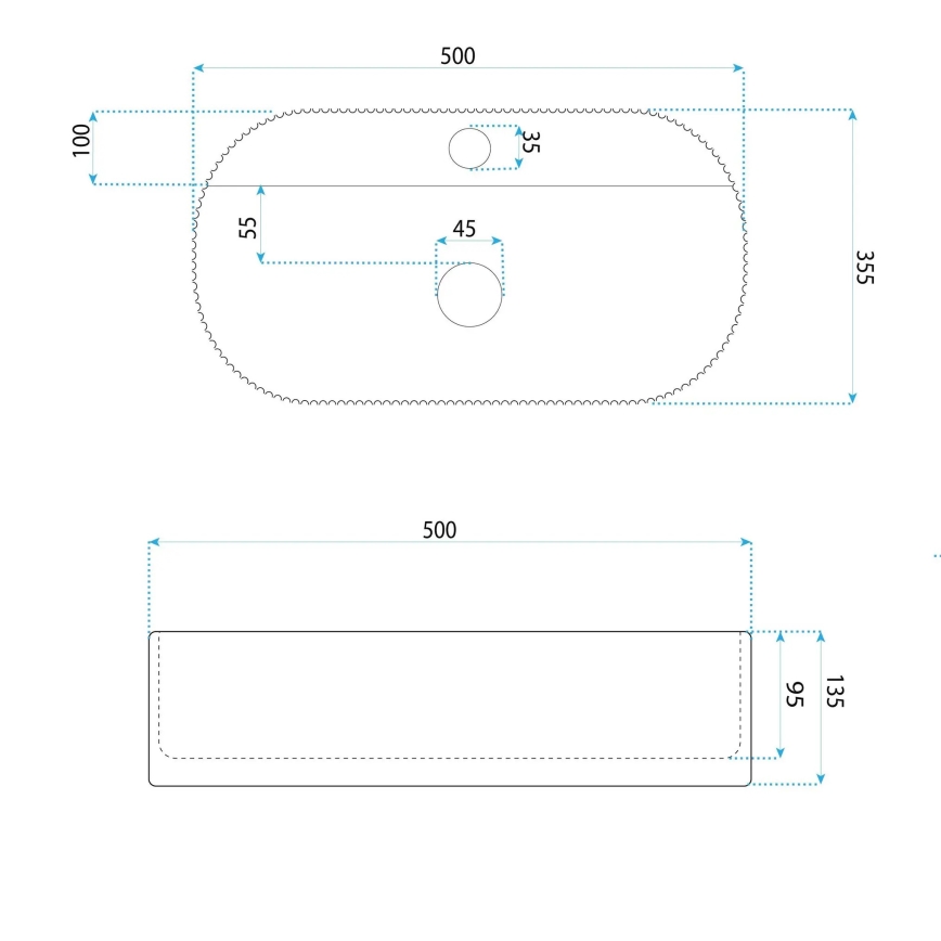 REA-U4003 - Umyvadlo na desku MARCELA 35,5x50 cm keramika/lesklá bílá