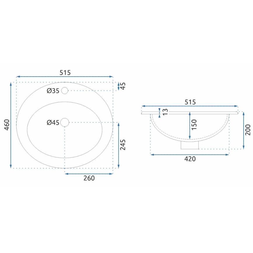 REA-U4122 - Zápustné umyvadlo DALIA 46x51,5 cm keramika/lesklá bílá