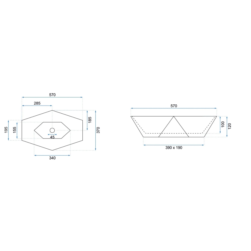 REA-U5602 - Umyvadlo na desku VEGAS 37x57 cm keramika/imitace kamene